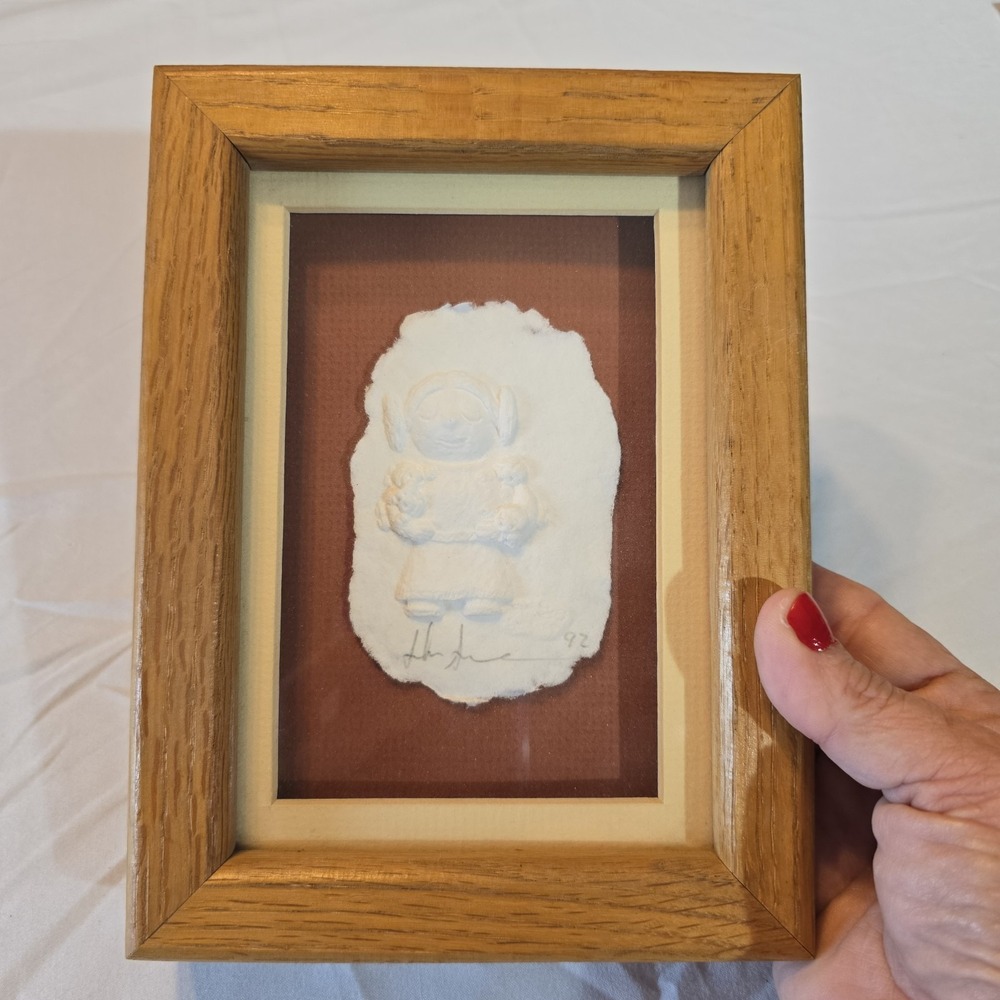 Vintage John Saunders Signed 1992 Paper‎ Cast Sculpture Framed – Southwestern...